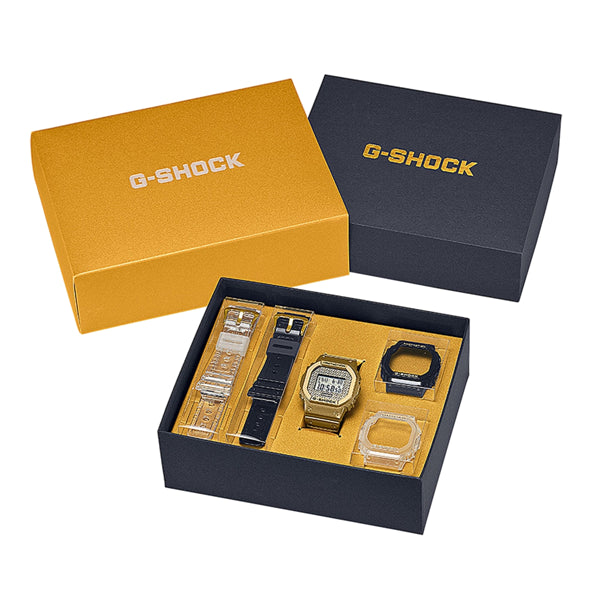 CASIO G-SHOCK Mod. THE ORIGIN - GOLD CHAIN Limited Edt. Special Pack + 2 Extra straps + 2 Extra Bezels DWE-5600HG-1ER